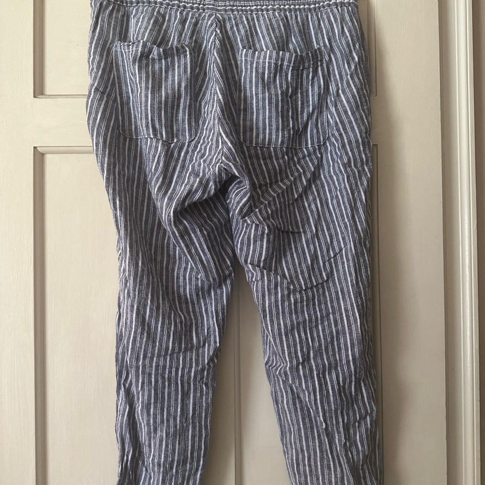 Old Navy Blue & White Striped Linen-Blend Drawstring Pants Women’s Size M - Picture 3 of 4